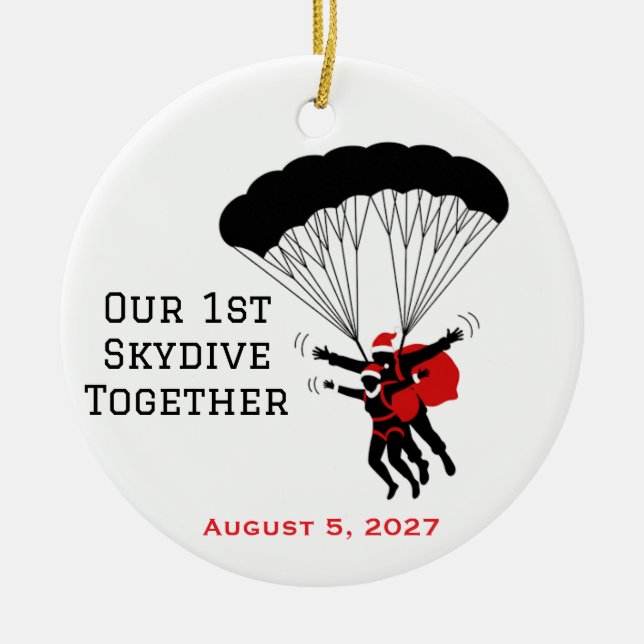 Personalised Couple Skydiving Christmas  Ceramic Tree Decoration (Front)