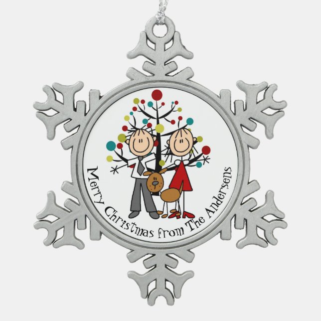 Personalised Couple With Dog Snowflake Ornament (Front)