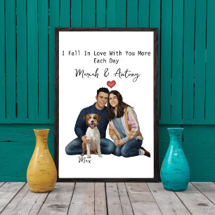 Personalised Couple With Pet Portrait,Couple & dog Poster