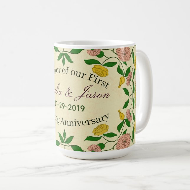 Personalised Couples 1st Wedding Anniversary Coffee Mug (Front Right)