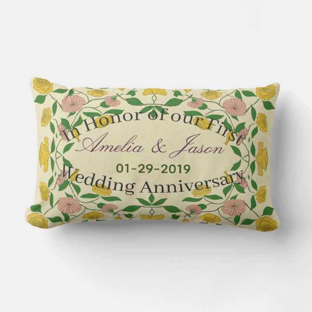 Personalised Couples 1st Wedding Anniversary Lumbar Cushion (Front)