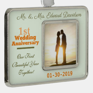 Personalised Couples 1st Wedding Anniversary Silver Plated Framed Ornament