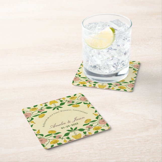 Personalised Couples 1st Wedding Anniversary   Square Paper Coaster (Insitu)