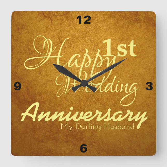 Personalised Couples 1st Wedding Anniversary Square Wall Clock (Front)