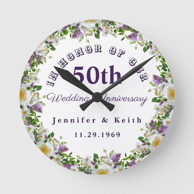 Personalised Couples 50th Wedding Anniversary Round Clock (Front)