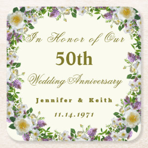 Personalised Couples 50th Wedding Anniversary Square Paper Coaster