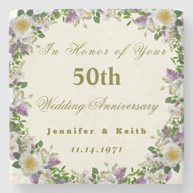 Personalised Couples 50th Wedding Anniversary     Stone Coaster (Front)