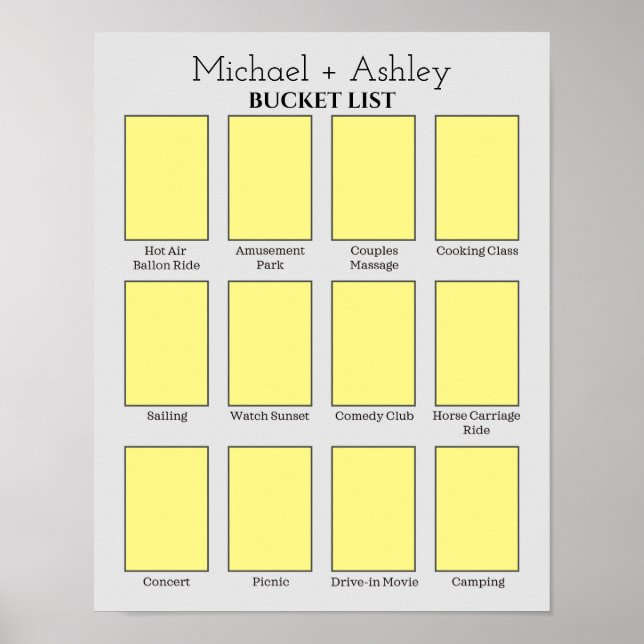 Personalised Couple's Bucket List Poster (Front)
