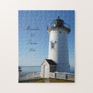 Personalised Couples Custom Nobska Lighthouse Jigsaw Puzzle