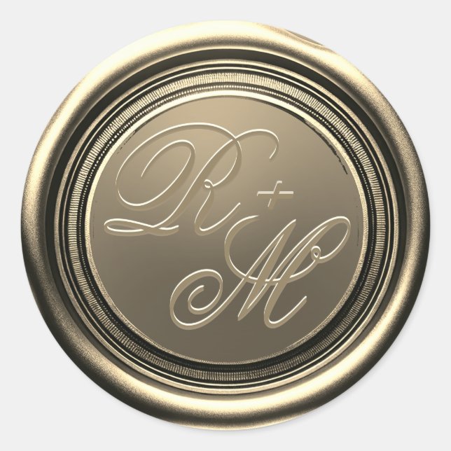 Personalised Couples Monogram Gold Wax Classic Round Sticker (Front)