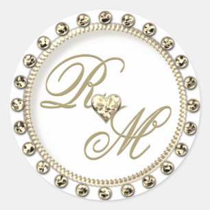 Personalised Couples Monogram Gold White Classic Round Sticker