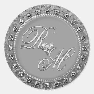 Personalised Couples Monogram Silver Sear Classic Round Sticker