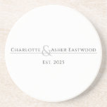 Personalised Couples Name Coasters<br><div class="desc">A modern minimalist personalised couple's name return address label. Suitable for newlyweds, or an established married couple's stationery note card. This is easy to edit simply: personalise your names first, then use the design tool to select the "ampersand", hold down the shift key, and move the ampersand left or right...</div>