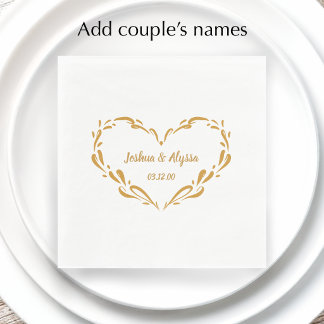 Personalised Couple's Names Elegant Gold Heart  Napkin