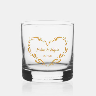 Personalised Couple's Names Elegant Gold Heart  Whiskey Glass