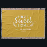 Personalised Couples Newlywed Throw Blanket<br><div class="desc">A cosy blanket featuring the words Home Sweet Home and your name and wedding date. Personalise this yellow and white throw blanket for a beautiful wedding or anniversary gift. Other colours available. Designed for you by Blackberry boulevard.</div>