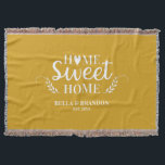 Personalised Couples Newlywed Throw Blanket<br><div class="desc">A cosy blanket featuring the words Home Sweet Home and your name and wedding date. Personalise this yellow and white throw blanket for a beautiful wedding or anniversary gift. Other colours available. Designed for you by Blackberry boulevard.</div>