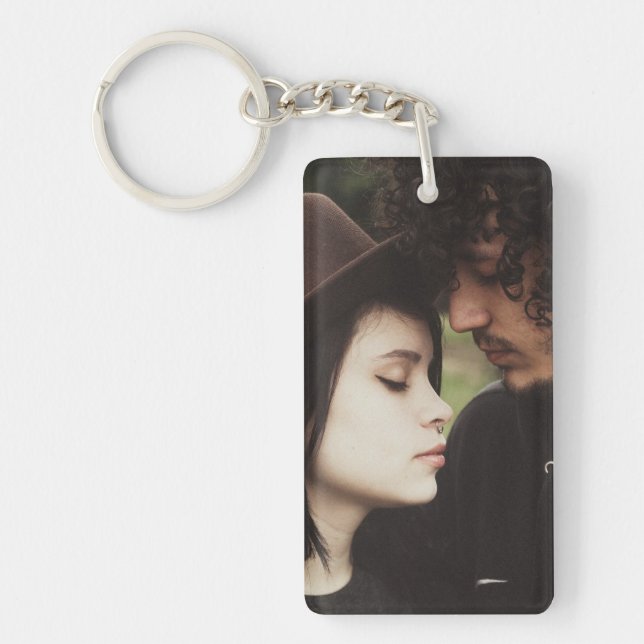 Personalised Couple's  Photo Rectangle Keychain (Front)