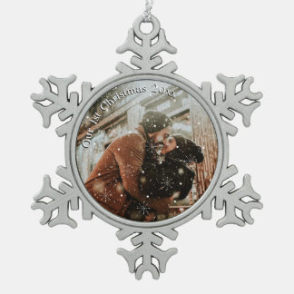Personalised Couples Snowflake Framed Snowflake Pewter Christmas Ornament