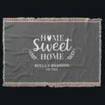 Personalised Couples Wedding Throw Blanket<br><div class="desc">A cosy blanket featuring the words Home Sweet Home and your name and wedding date. Personalise this grey and white throw blanket for a beautiful wedding or anniversary gift. Other colours available. Designed for you by Blackberry boulevard.</div>
