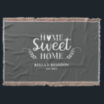 Personalised Couples Wedding Throw Blanket<br><div class="desc">A cosy blanket featuring the words Home Sweet Home and your name and wedding date. Personalise this grey and white throw blanket for a beautiful wedding or anniversary gift. Other colours available. Designed for you by Blackberry boulevard.</div>