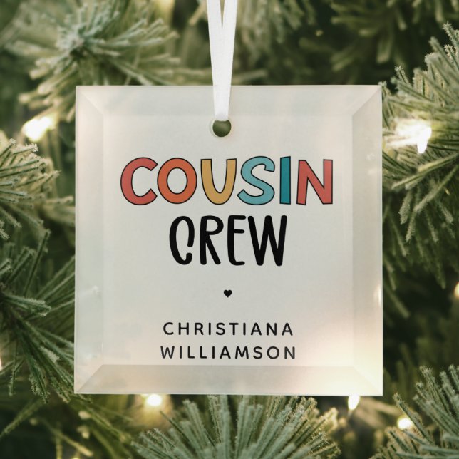 Personalised Cousin Crew Matching Cousins Gift Glass Tree Decoration (Insitu)