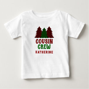 Personalised Cousin Crew Plaid Christmas Tree Baby T-Shirt