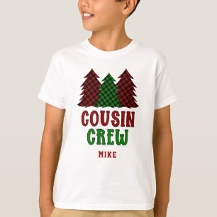 Personalised Cousin Crew Plaid Christmas Tree T-Shirt