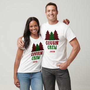Personalised Cousin Crew Plaid Christmas Tree T-Shirt