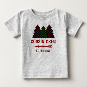 Personalised Cousin Crew Plaid Christmas Trees Baby T-Shirt