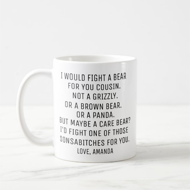 Personalised Cousin Gift, Funny Cousin Coffee Mug (Left)