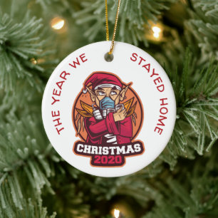 Personalised COVID 2020 Christmas We Stayed Home Ceramic Tree Decoration
