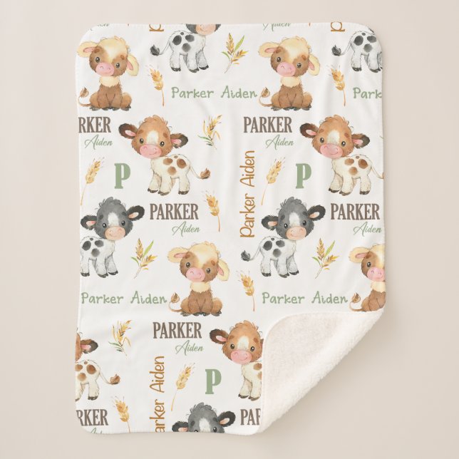 Personalised Cow Baby Blanket | 30x40 Sherpa (Front)
