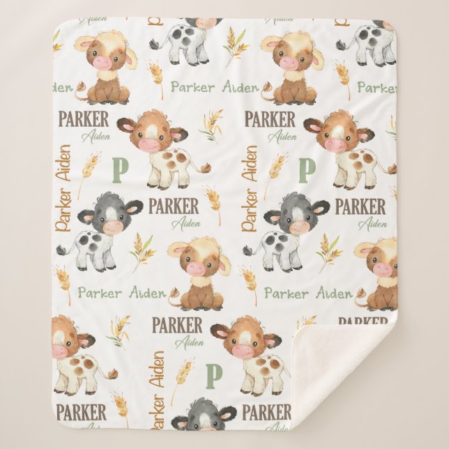 Personalised Cow Baby Blanket | 50x60 Sherpa (Front)