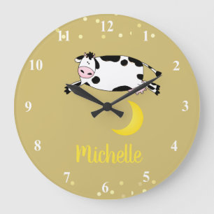 Personalised Cow Jumping Over The Moon Nursery Large Clock