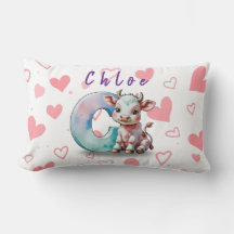 Personalised Cow Lumbar Pillow – Baby Name & Heart
