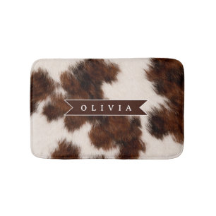 Personalised Cow Print Cowgirl Western Style Gift Bath Mat
