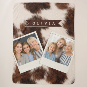 Personalised Cow Print Cowgirl Western Style Gift Sherpa Blanket