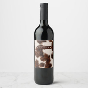 Personalised Cow Print Cowgirl Western Style Gift Wine Label