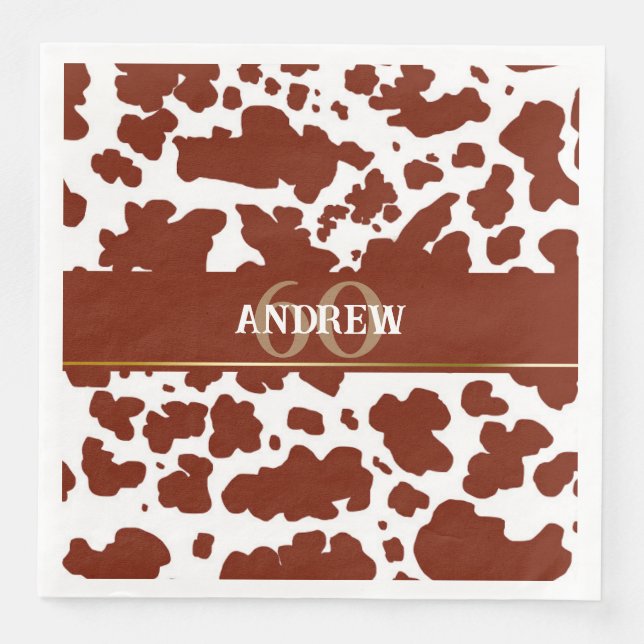 Personalised Cow Spots Print Farmer Birthday Napkin (Front)