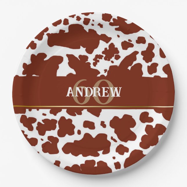 Personalised Cow Spots Print Farmer Birthday Paper Plate (Front)