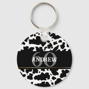 Personalised Cow Spots Print Farmer Cowboy Key Ring