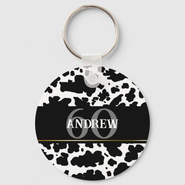 Personalised Cow Spots Print Farmer Cowboy Key Ring (Front)