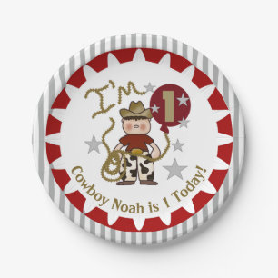 Personalised Cowboy 1st Birthday Paper Plates