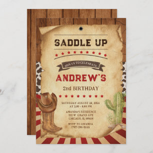 Personalised Cowboy 2nd Birthday Invitation