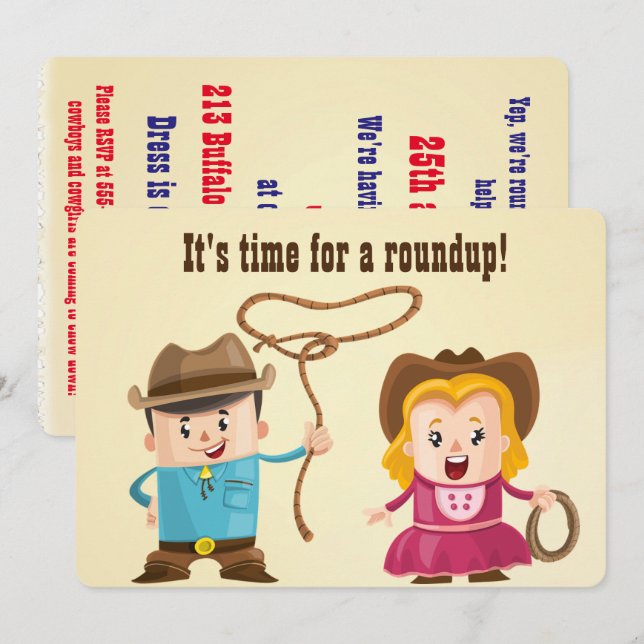 Personalised Cowboy and Cowgirl BBQ Roundup Invitation (Front/Back)