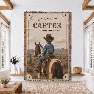 Personalised Cowboy Baby Woven Throw Blanket