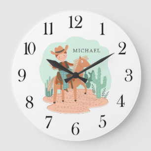 Personalised Cowboy Boy's Nursery Large Clock