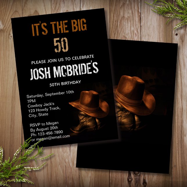 Personalised Cowboy Hat Boots 50th Birthday Invitation (Creator Uploaded)