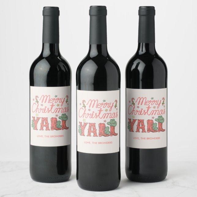 Personalised Cowboy Merry Christmas Wine Labels (Bottles)